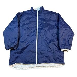 Vintage Nike Reversible Puffer Jacket XXL White Navy 90s Zip Up Swoosh Coat